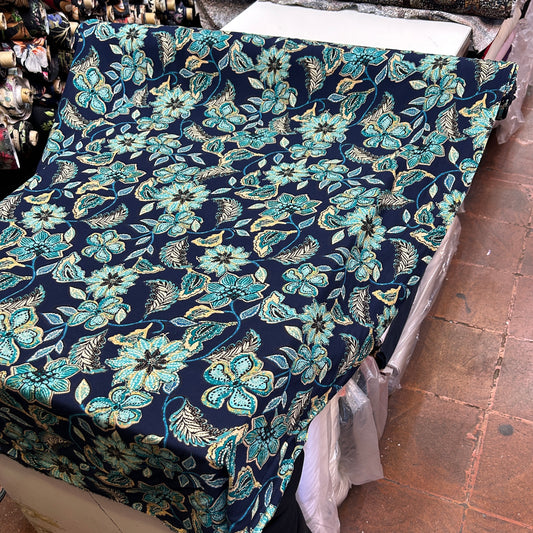 PREMIUM VİSKON MAVİLİ YAPRAKLI ÇİCEKLİ