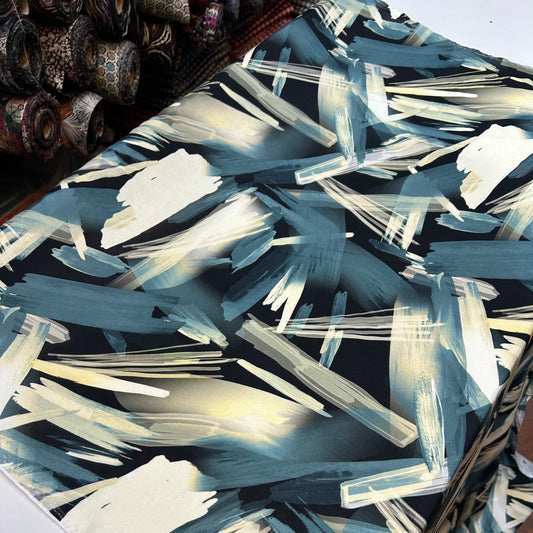 PREMIUM VİSKON INDIGO MAVİ KREM DESENLİ