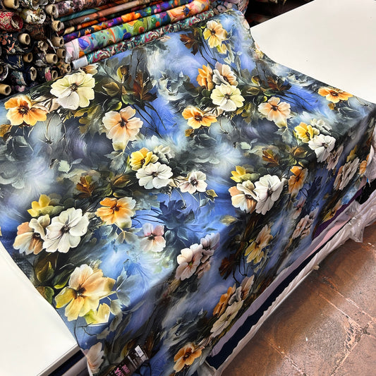 PREMIUM VİSKON MAVİ PASTEL ÇİÇEK