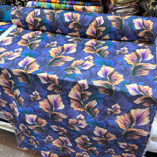 PREMIUM VİSKON LACİVERT ZEMİNE PASTEL YAPRAK