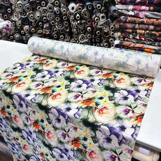 PREMIUM VİSKON - MOR TURUNCU ÇİÇEKLİ