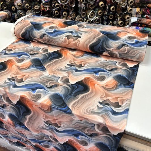 İTHAL İPEK JESİKA - LACİVERT PASTEL KUM DESEN