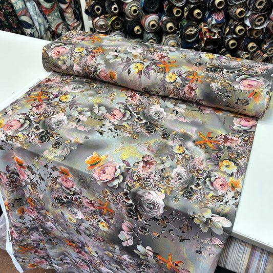 İTHAL İPEK JESİKA - GRİ RENKLİ ÇİÇEKLİ