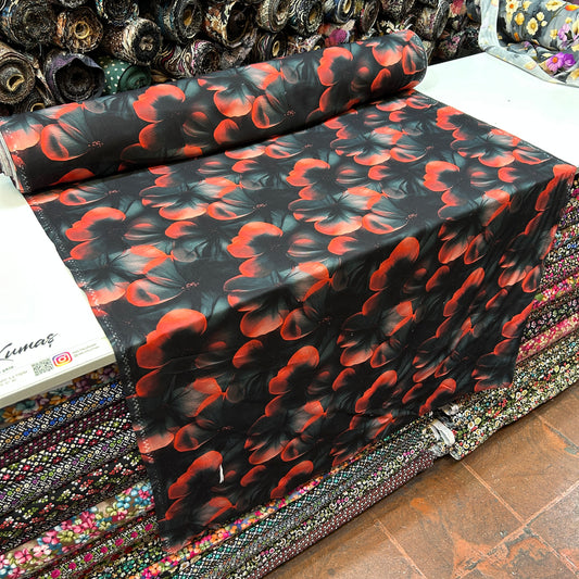 PREMIUM VİSKON - SİYAH KIRMIZI YAPRAKLI