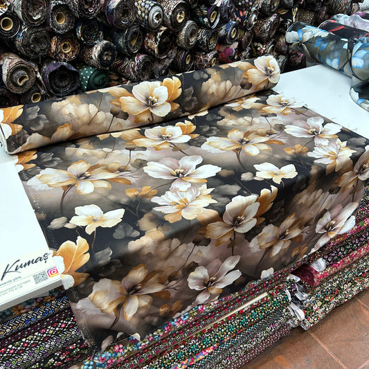 PREMIUM VİSKON - KAHVE BÜYÜK ÇİÇEKLİ