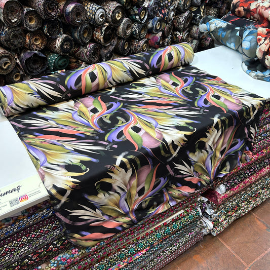 PREMIUM VİSKON - SİYAH ZEMİNE PASTEL SARMAL