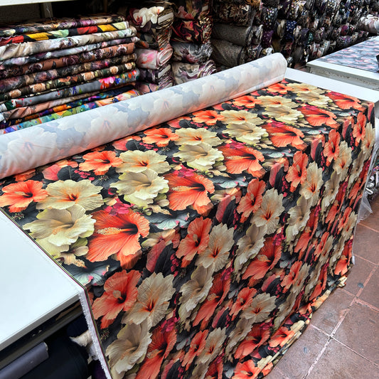 İTHAL İPEK JESİKA - TURUNCU SARI BÜYÜK ÇİÇEKLİ