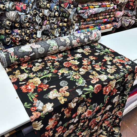 PREMIUM VİSKON - KIRMIZI KAHVE DALLI ÇİÇEKLİ