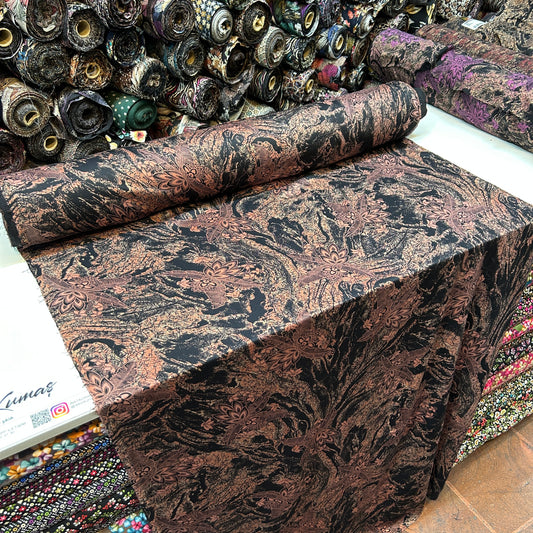 KAŞMİR - KAHVE & SİYAH ÇİÇEKLİ