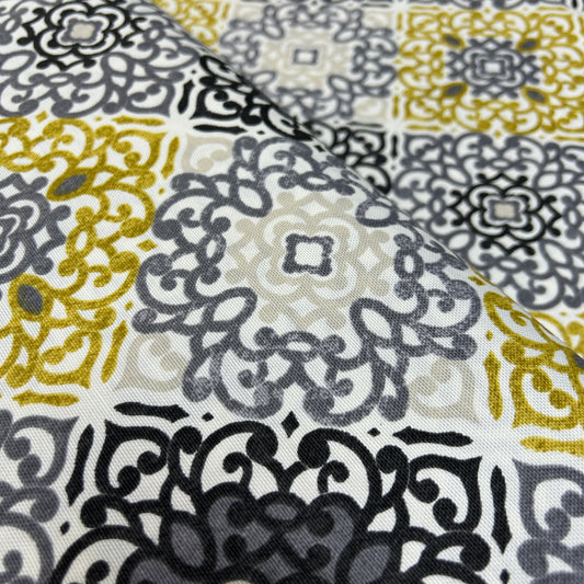 DUCK KETEN - GEOMETRİK SARI GRİ SİYAH
